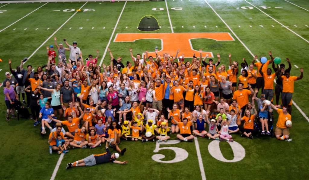 UT student-athletes, volunteer workers, and attendees after the conclusion of the inaugural Sports Fest in 2017