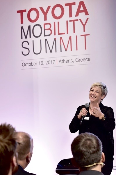 Dr. Sarah Hillyer speaking as a panelist at the 2017 Toyota Mobility Summit in Athens, Greece