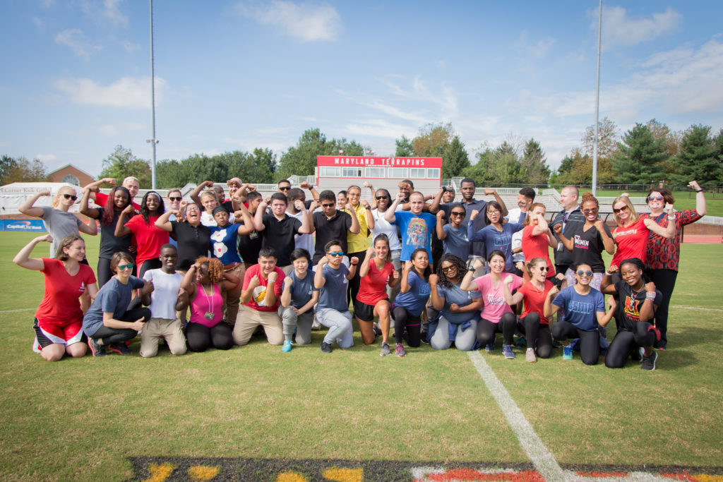 The GSMP 2018 class poses for a photo with Maryland Athletics and Special Olympics Prince George' County student-athletes